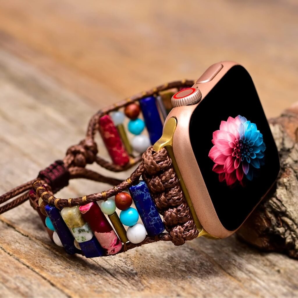 BOKIIWAY Handmade Boho Stone Watch Bracelet Band Compatible with Apple Watch 38mm/40mm/41mm/42mm/44mm/45mm-Watch Strap for Iwatch Series 8/7/6/5/4/3/2/1/SE for Women