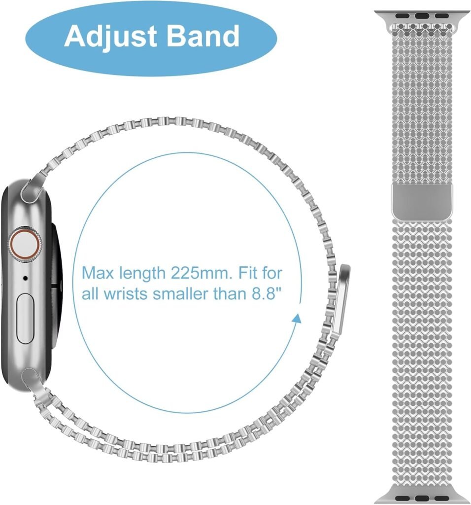 Drevoon Slim Band Compatible with Apple Watch Band 38mm 40mm 41mm 42mm 44mm 45mm 49mm Women Men ,Stainless Steel Smartwatch Bands Mesh Metal Bands Adjustable Strap Magnetic Clasp Molecular Structure Wristband for iWatch Series