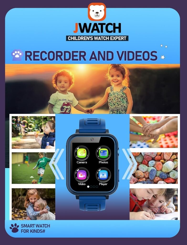 Jwatch Kids Smart Watch with Pedometer 24 Puzzle Game 10 Audio Book Camera Music Player Birthday for Boys Girls 6-12(Blue)…