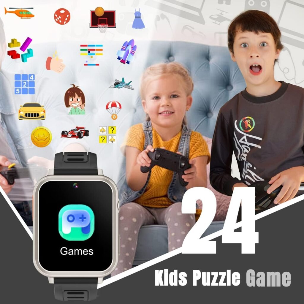 Kids Smart Watch for Boys 6-12 with 24 Puzzle Games Camera Music Player Pedometer Alarm Clock Calculator Torch, 12/24 hr Watches Age 8 10 12 Year Olds Birthday Gifts Toys