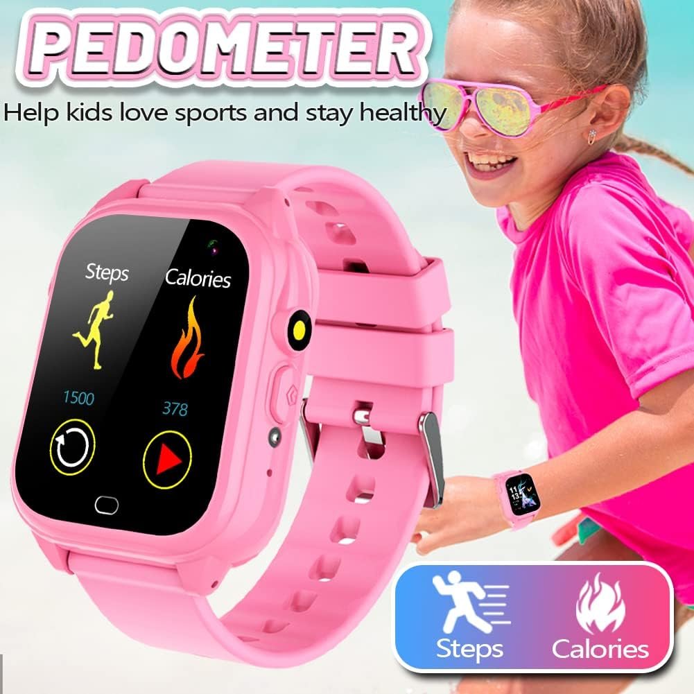 OVV Kids Waterproof Smart Watch Boys Girls Age 3-12 with 26 Game 1.44 HD Touch Screen Music Player Camera Video Recorder 12/24 Hr Clock Pedometer Alarm Torch Calculator Children Learning Toys