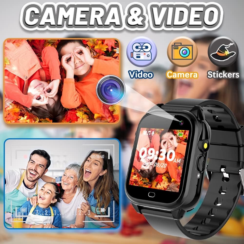 OVV Kids Waterproof Smart Watch Boys Girls Age 3-12 with 26 Game 1.44 HD Touch Screen Music Player Camera Video Recorder 12/24 Hr Clock Pedometer Alarm Torch Calculator Children Learning Toys