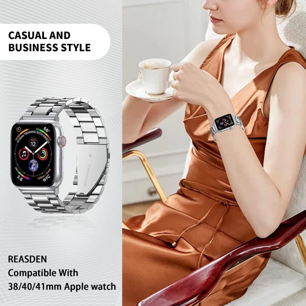 REASDEN Compatible With Apple Watch Band Iwatch Ultra Series 9/8/7/6/5/4/3/2/1/SE, 38/40/41/42/44/45/49mm, Solid Stainless Steel Band Metal Business Band Man Women