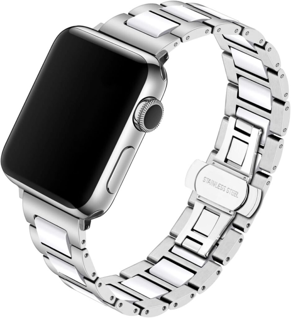 SINAIKE Ceramic  Stainless Steel Band Compatible With Apple Watch 38mm/40mm/41mm/42mm/44mm/45mm /49mm for iWatch Series 9/8/7/6/5/4/3 Ultra/SE for Men Women