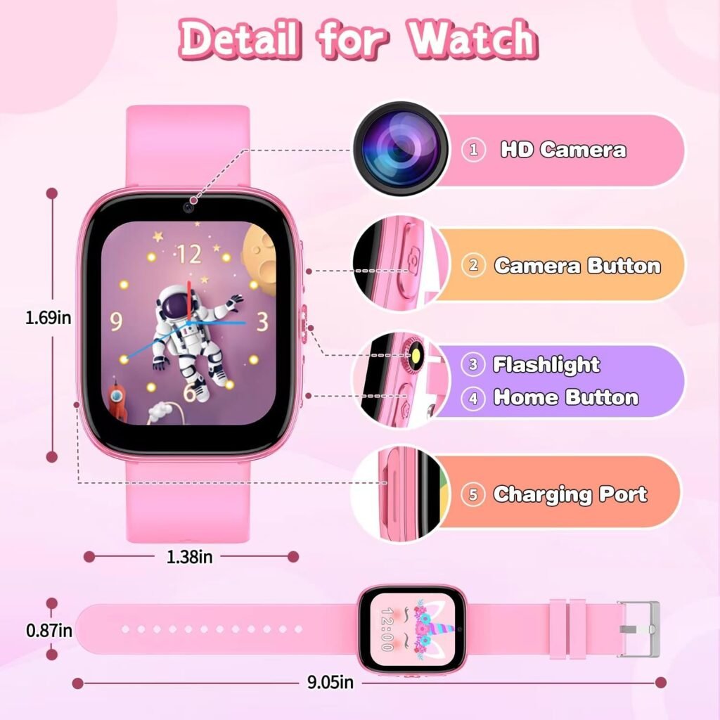 Smart Watch for Kids Boys Ages 8-12, Kids Watches for Boys with 22 Puzzle Games Video Camera Music Player Pedometer 12/24 hr 1.54 HD Touch Screen Birthday Gifts for Girls Ages 6 7 8 9 10 11 12