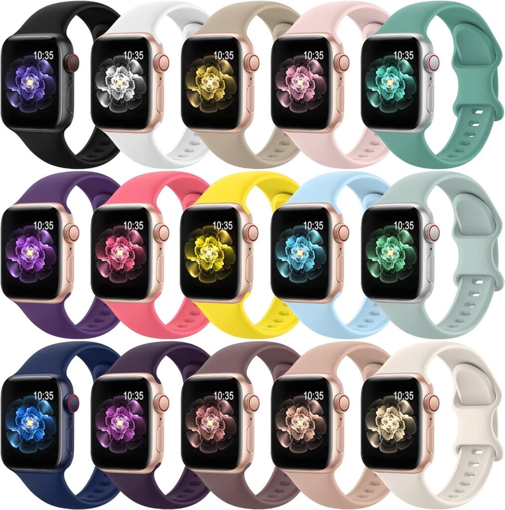 TreasureMax 15 Pack Bands Compatible with Apple Watch Band 41mm 40mm 38mm 45mm 44mm 42mm, Sport Waterproof Wristbands Soft Silicone Strap Replacement for iWatch Series 8 7 6 5 4 3 2 1 SE Men Women