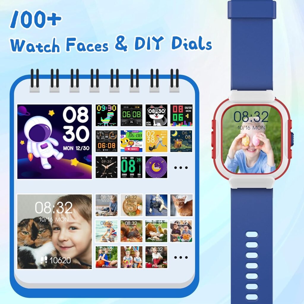 ZOSKVEE Kids Smart Watch, IP68 Waterproof Kids Fitness Tracker Watch with 1.4 DIY Watch Face, Heart Rate/SpO2/Sleep Monitor, Pedometer, Alarm Clock and Game, Gifts for Teens Girls 5-12 Years Old
